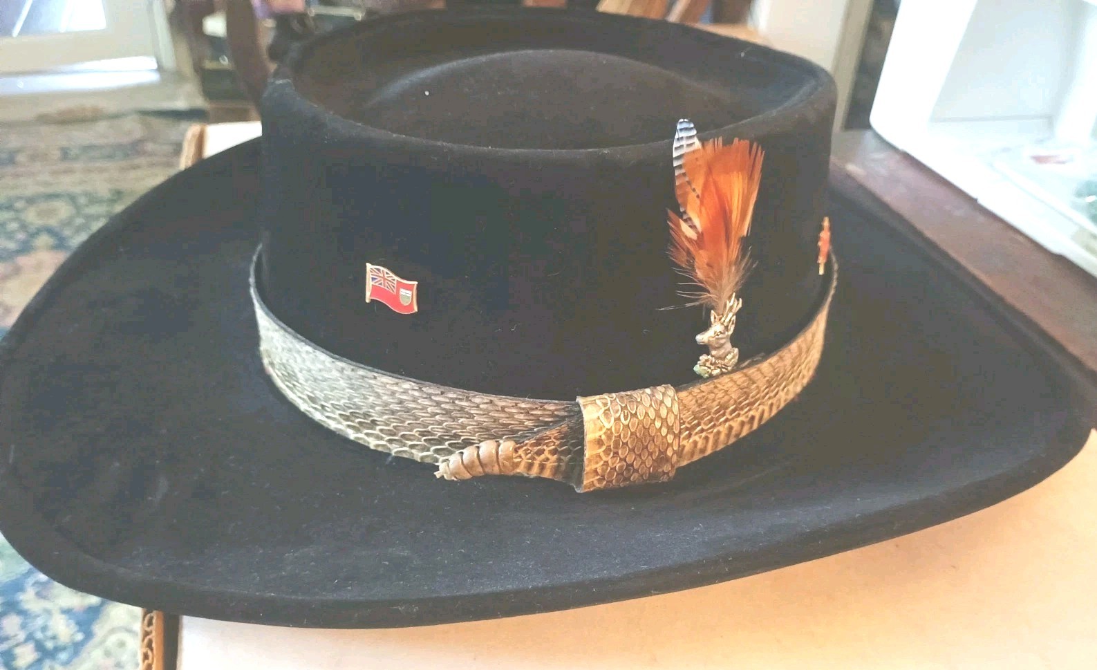 Vtg 60s 70s Sears Cowboy Hat 7 1/8 Black Felt Western Hat Rattlesnake Band Box