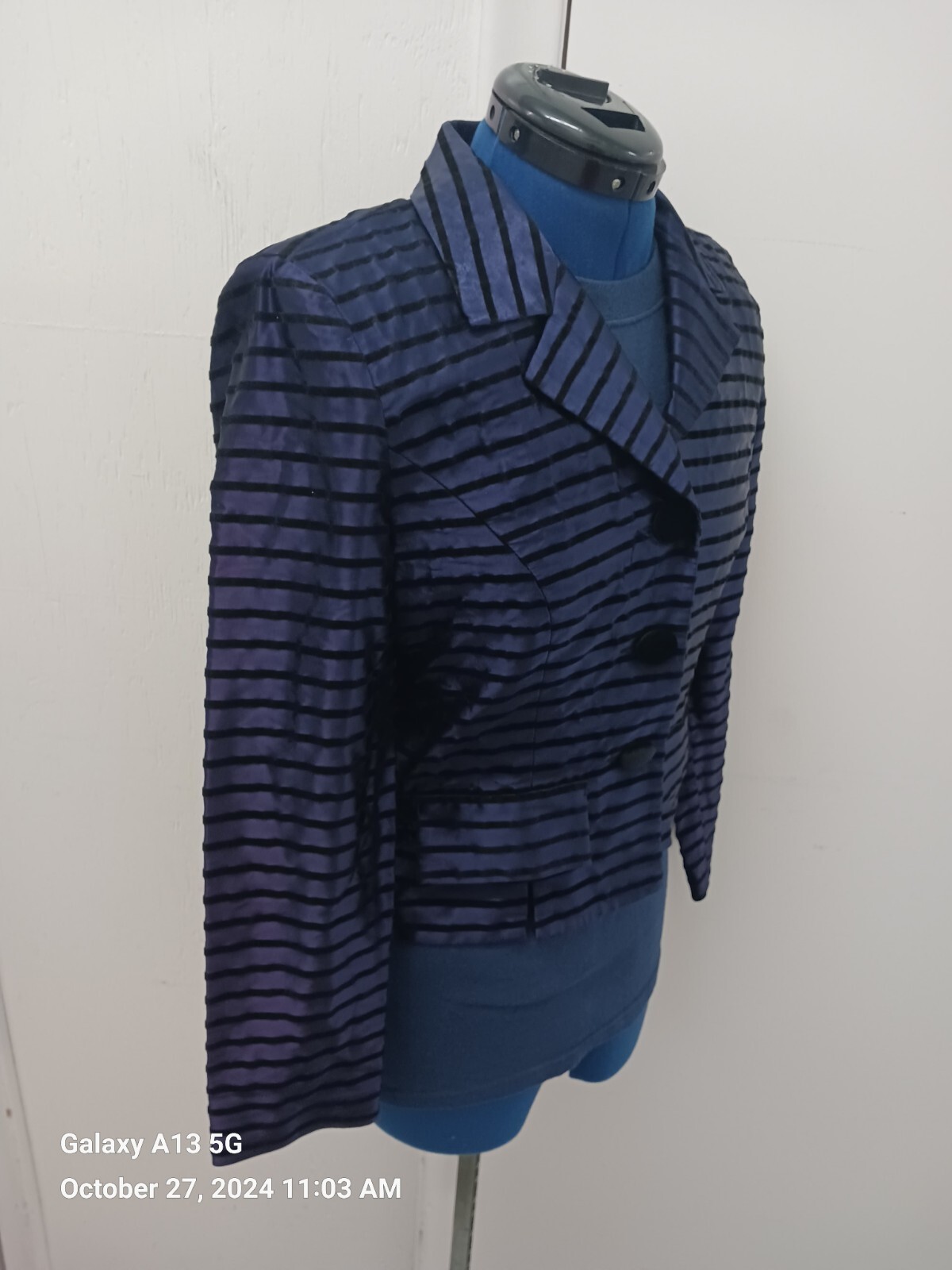Rare Lois Snyder Dani Max Blue Zibera Stripped Blazer made USA Size 6