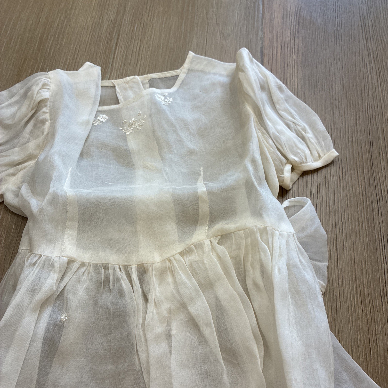 Vtg Girls Ivory Organza Chiffon Embroidered Party Dress 1950s 1st Communion