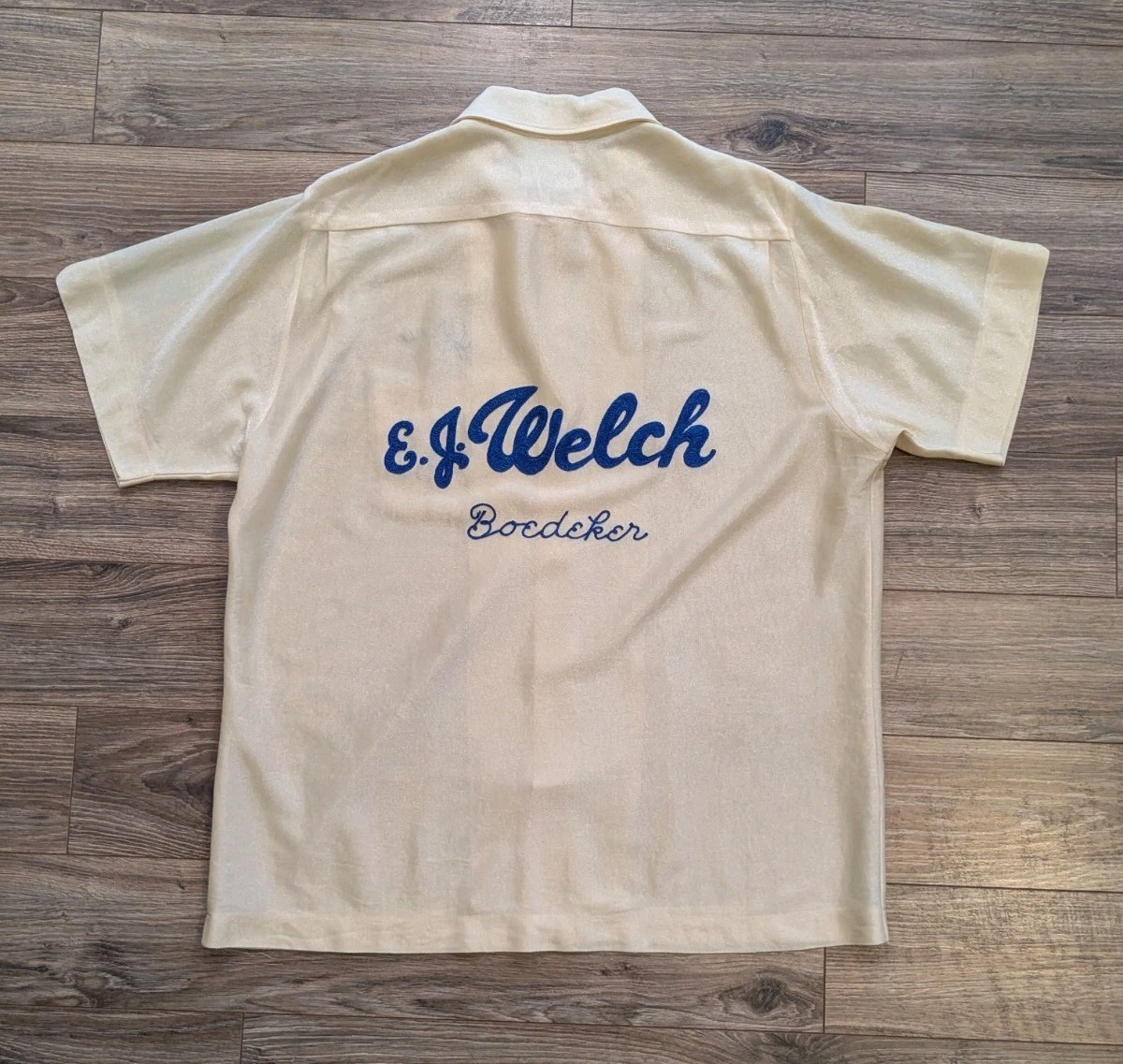 VTG 60s King Louie Chainstitch Bowling Shirt EJ Welch Boedecker “Jim” Yellow – L