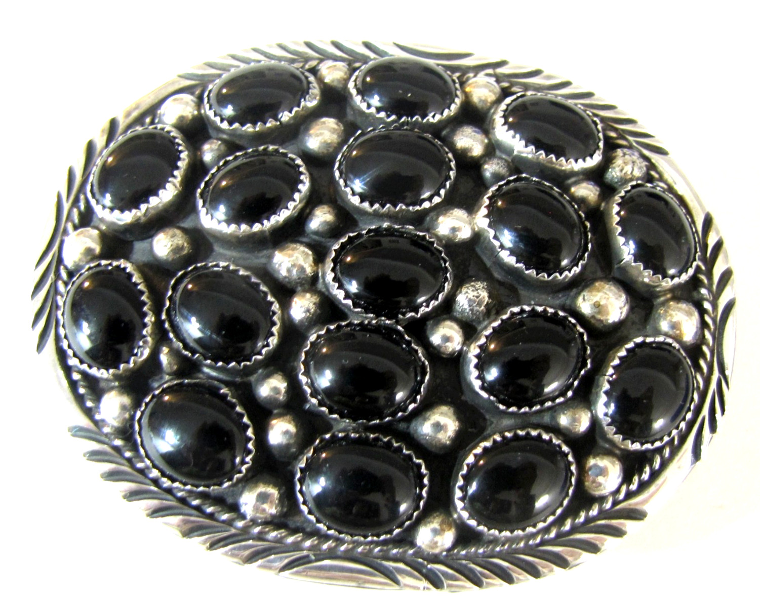 Vintage Navajo Sterling Silver Black Onyx Cluster Belt Buckle 70g GA Sterling
