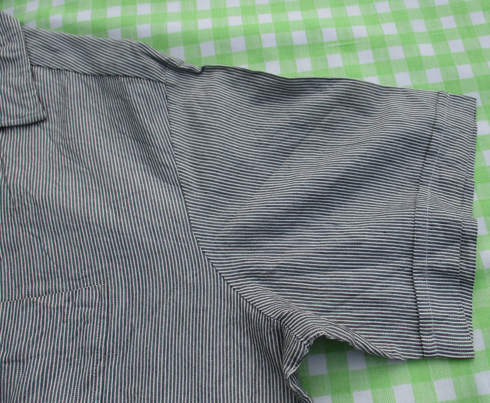 VTG 60s Midcentury Rockabilly Sears Pinstripe Chin Strap Open Collar Shirt L/XL