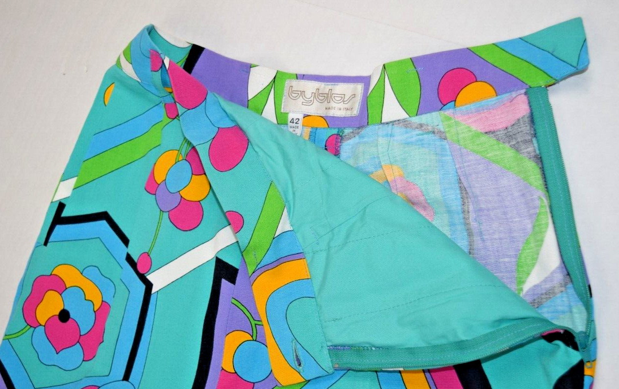 Vintage Pants Byblos 42 Size S/M 8os Turquoise Green Purple Pop Art Made Italy