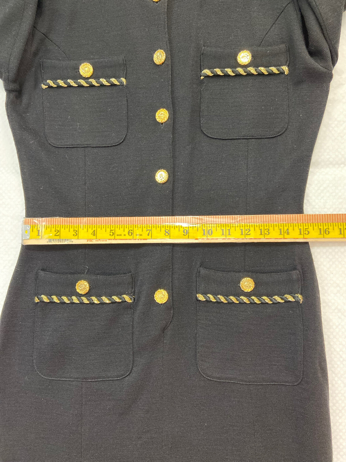 Vintage Paul Harris Dress Wool Blend Black Gold Elizabeth II Buttons Sz M
