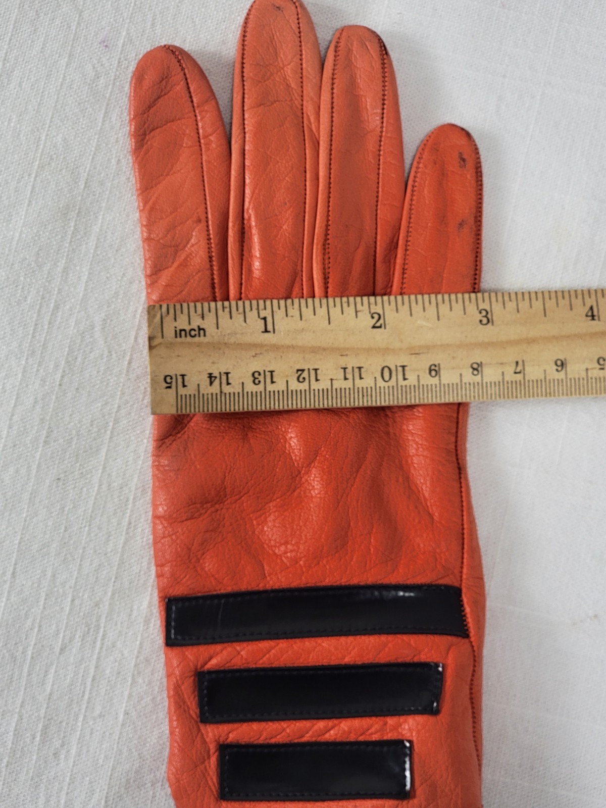 Vtg Pierre Cardin Aris Orange Leather Gloves Space Age Mod Silk Lined Sz 6.5 XS