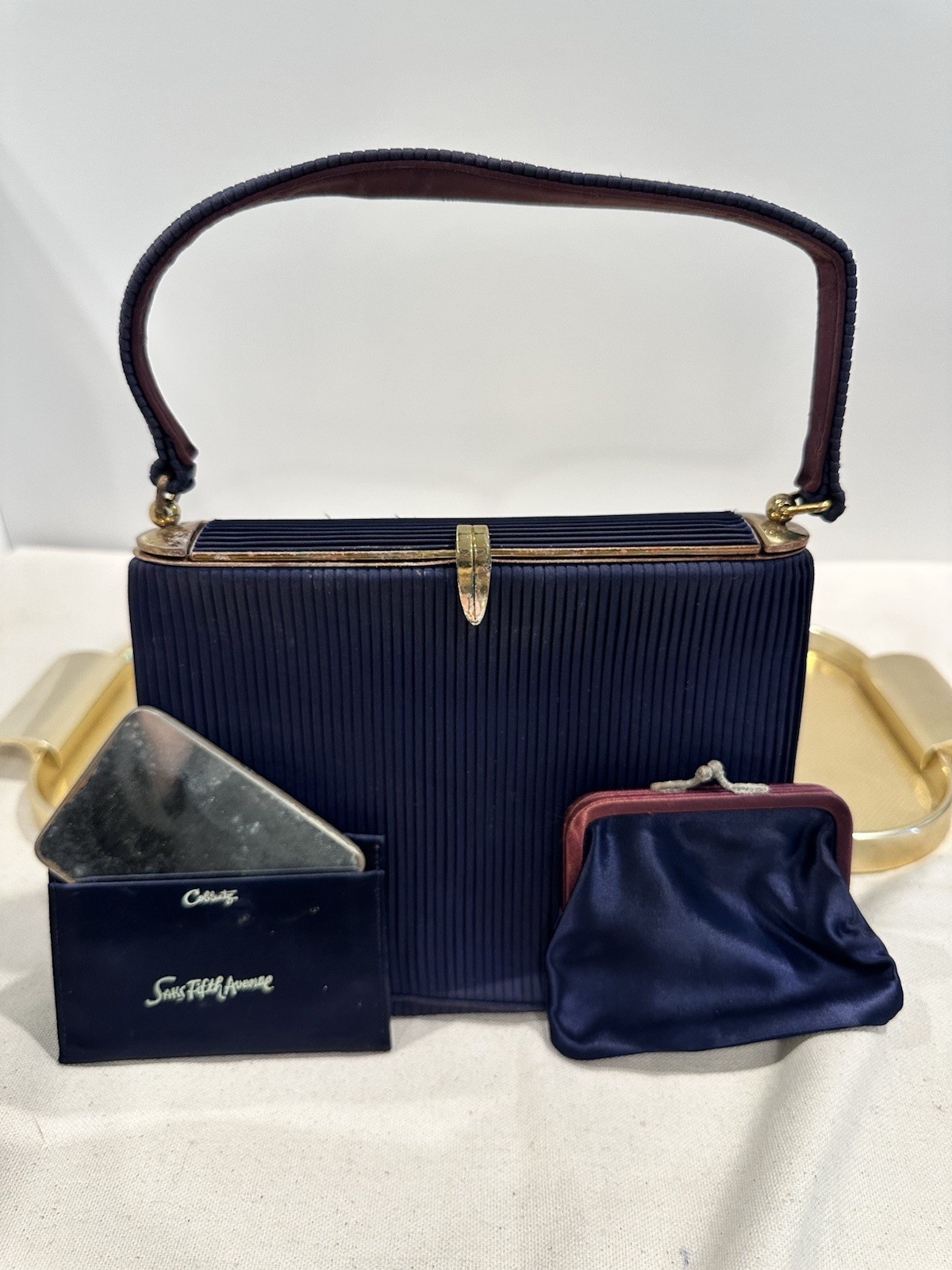 Preowned Vintage Coblentz Navy Satin Like Top Handle Handbag