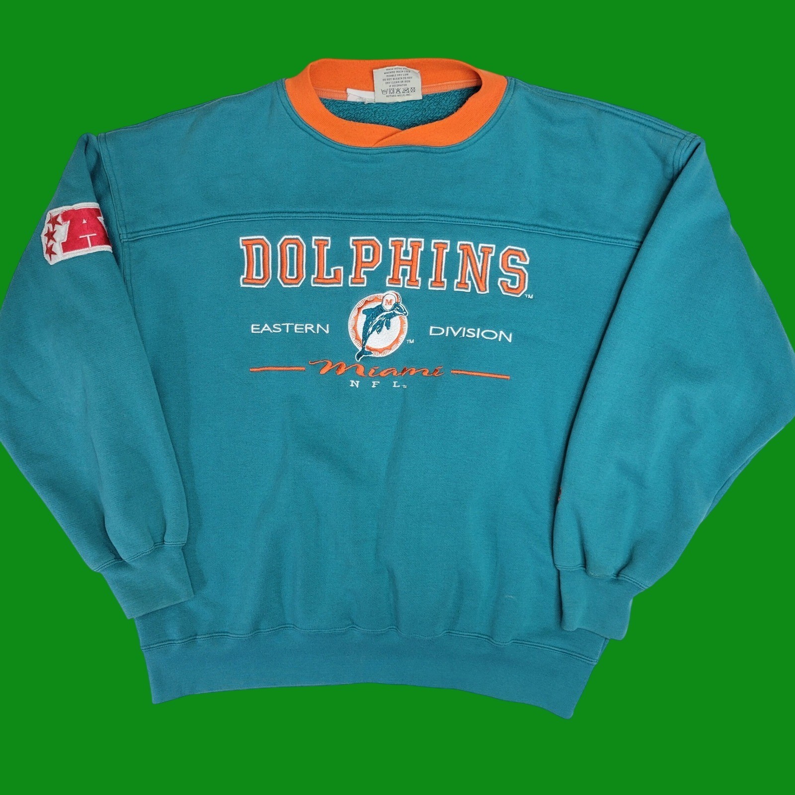 Vintage Lee Sport Miami Dolphins NFL Crewneck Sweatshirt Teal Orange Mens Large