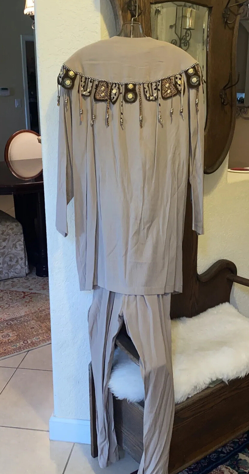 VTG WESTERN Adolfo II Jumpsuit 2 Piece Jacket Southwest Fringe Stud Leopard M