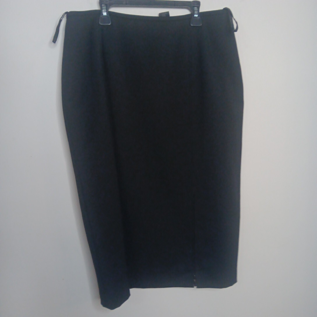 Vintage Black Wool Blend Skirt A-Line 12Petit Front Hem Zipper Waist:32″ Midi