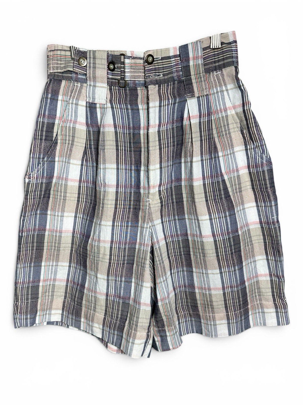 Vintage Women’s Trouser Shorts Plaid Pleats Size 8 To Knees Lightweight 1980’s