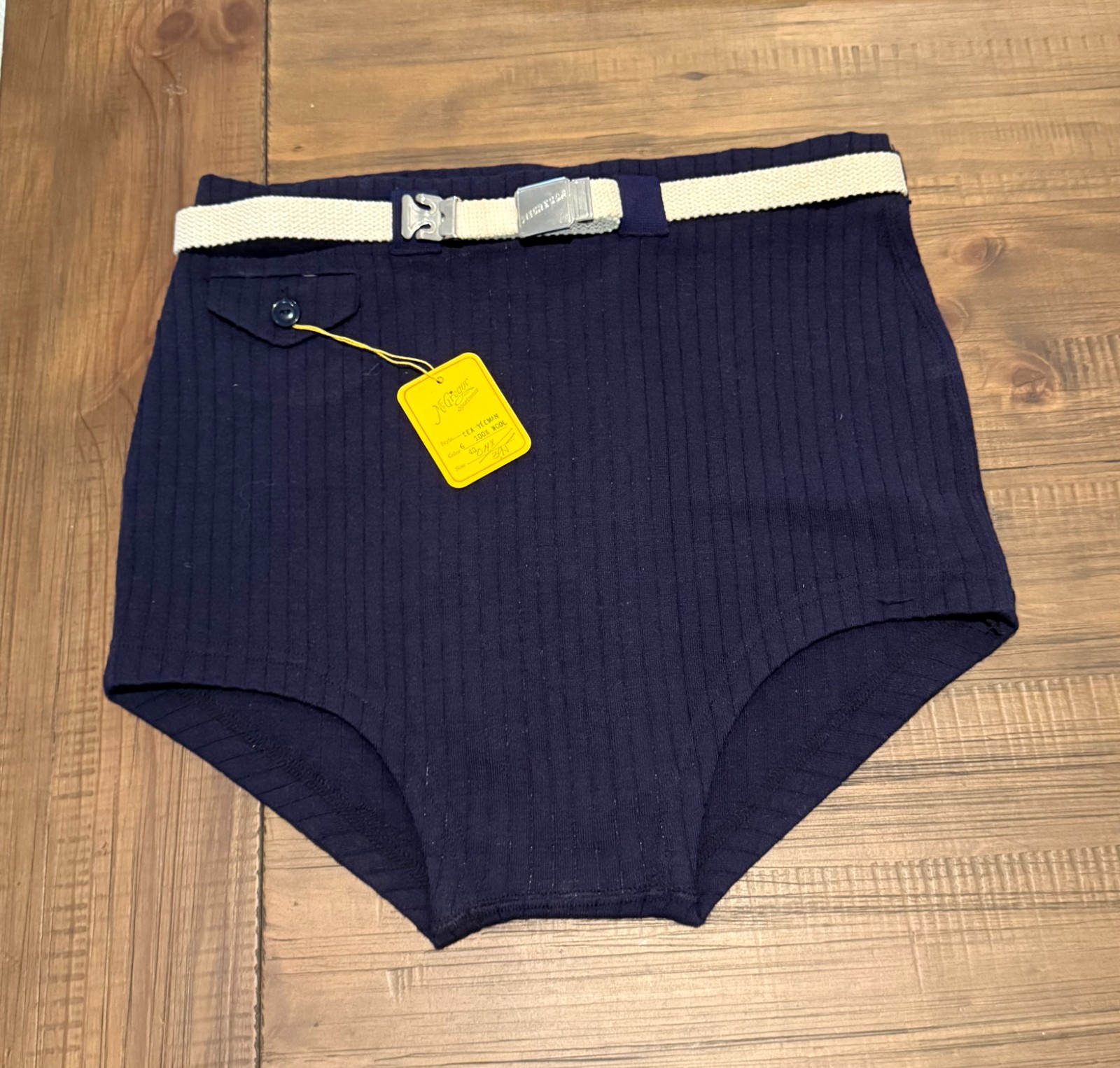Vintage 1940s McGregor 100% Wool Swim Trunk Brief Navy Belt Size 40