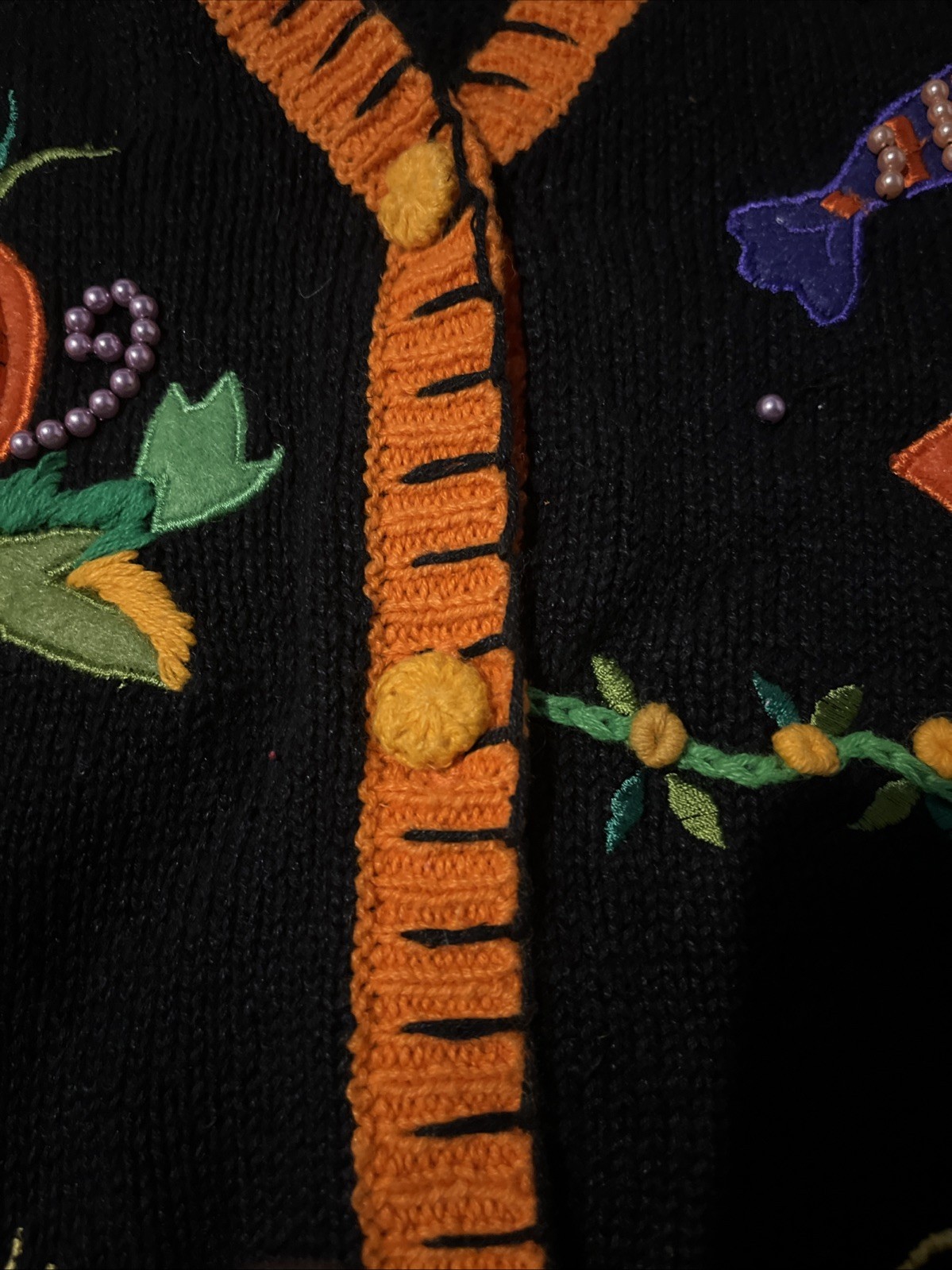 Vintage Yarn Works Happy Haunting Halloween knit vest Pumpkin Teddy Bear M