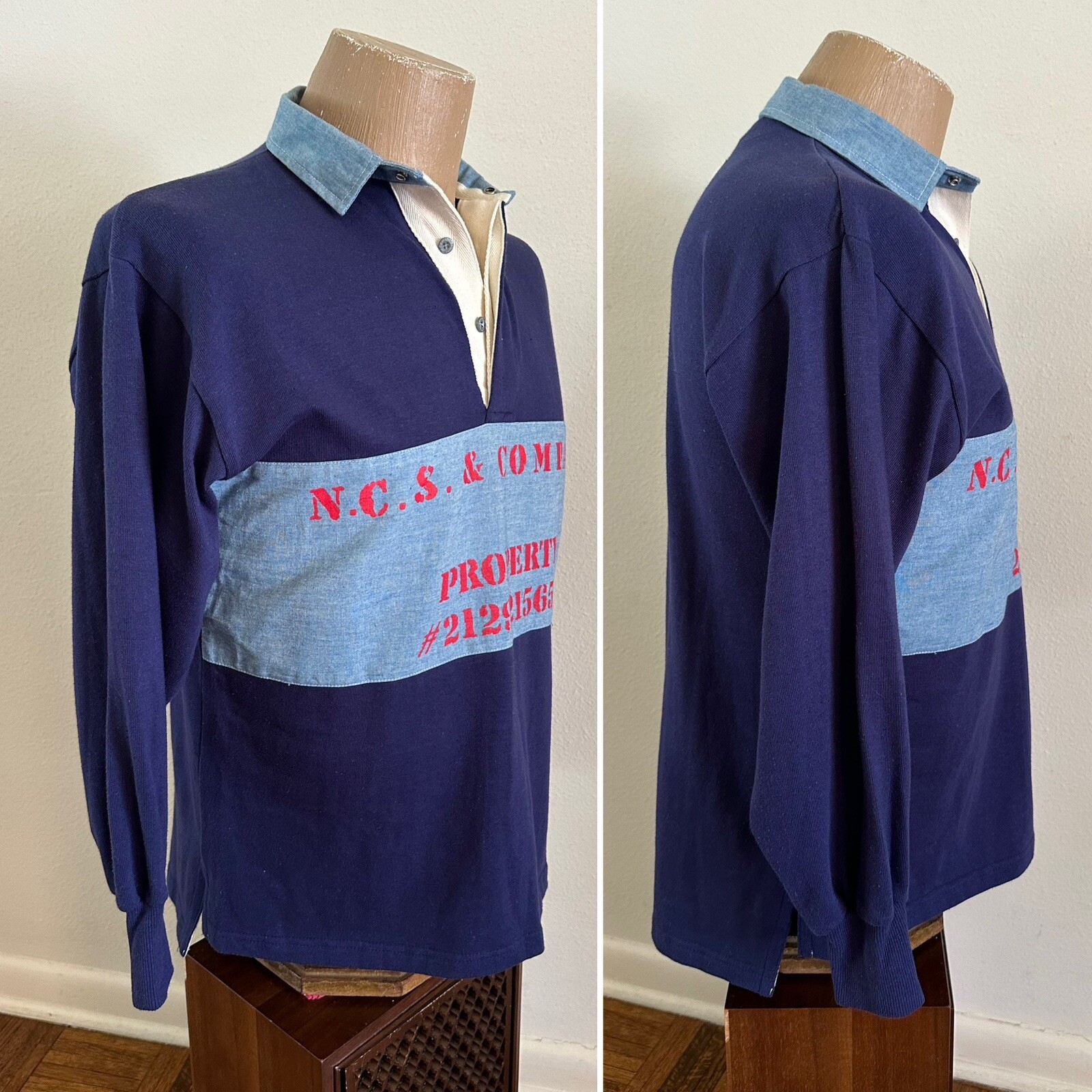 NOS 1986 Coca Cola Chambray Rugby Shirt sz SMALL Logo Pullover Long Sleeve Vtg