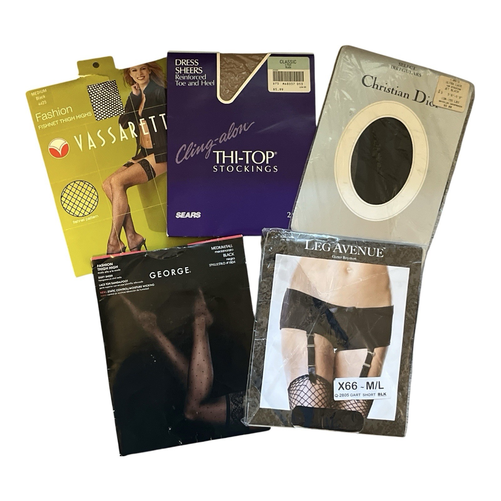 Vintage 5 Pairs Stocking Mixed Brands/Colors & Garter Boyshort Size M/L A1-7