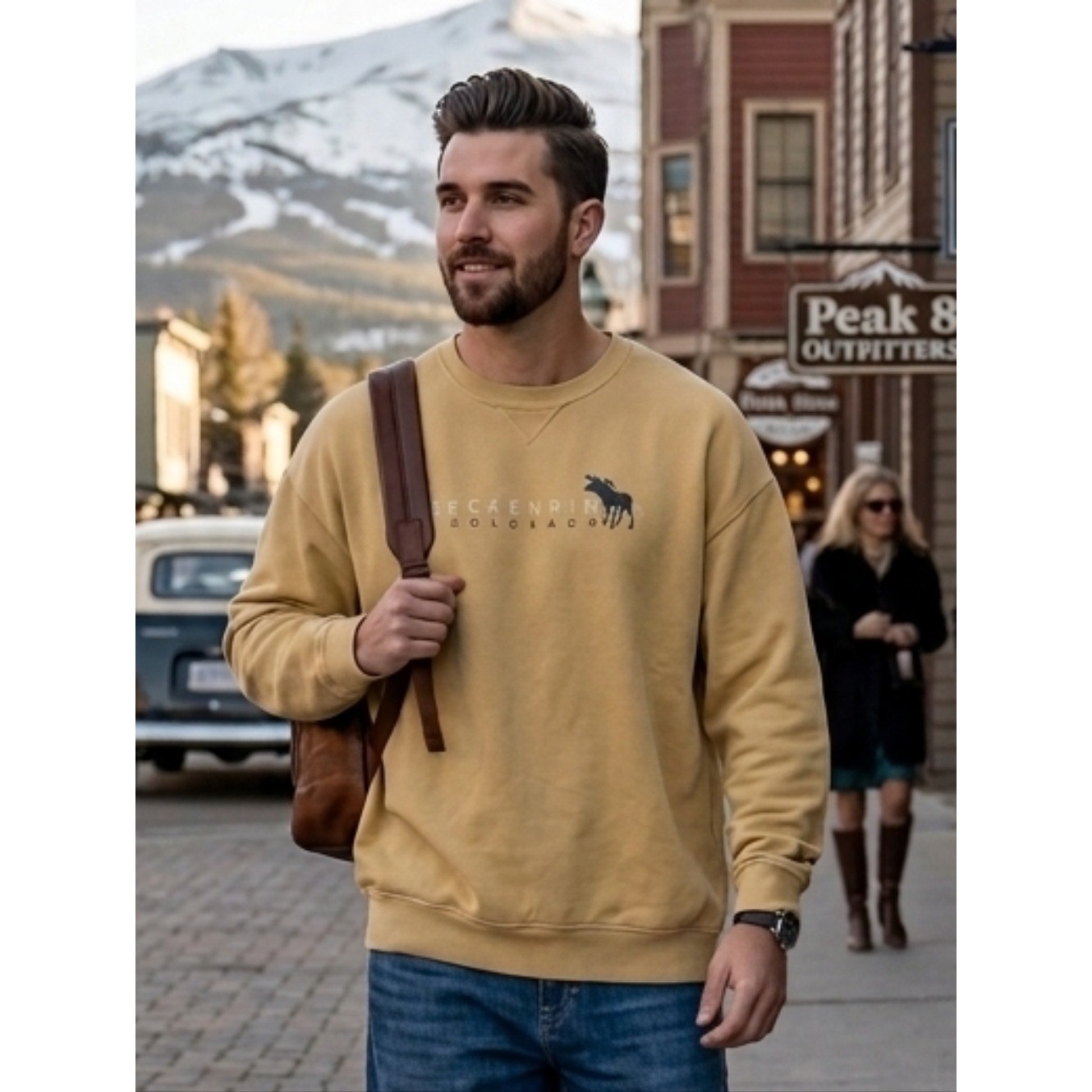 Vtg Y2K Breckenridge Colorado Men’s Crewneck Sweatshirt Butter Yellow XL Unisex
