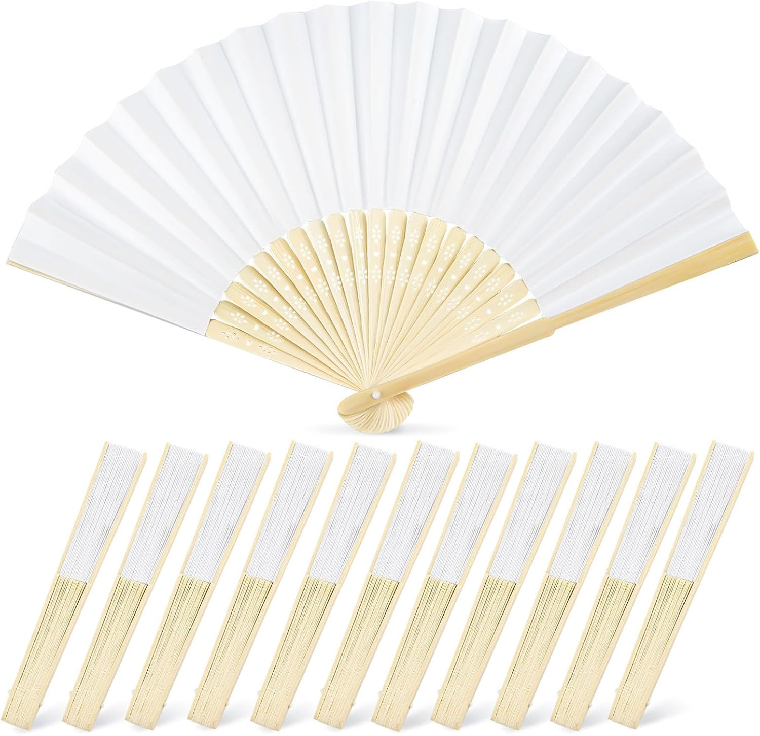 12 Pcs White Paper Fans Handheld – 8.3 Inch Foldable Hand Fan, Folding