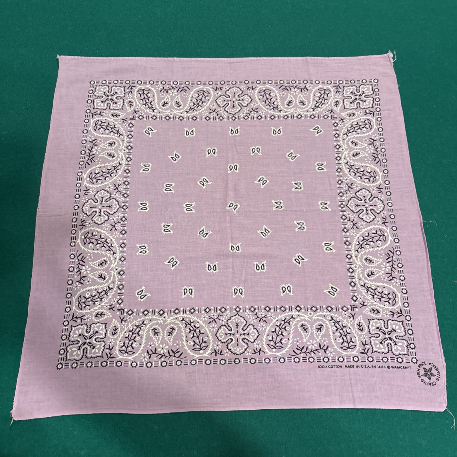 VTG 80s WAMCRAFT Lavender Paisley Bandana USA All Cotton RN 14193 Rare Design