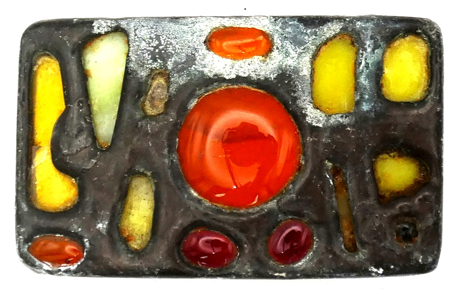 Stained Glass Brutalist Brass 1970’s Belt Buckle Abstract Hand Made AS IS