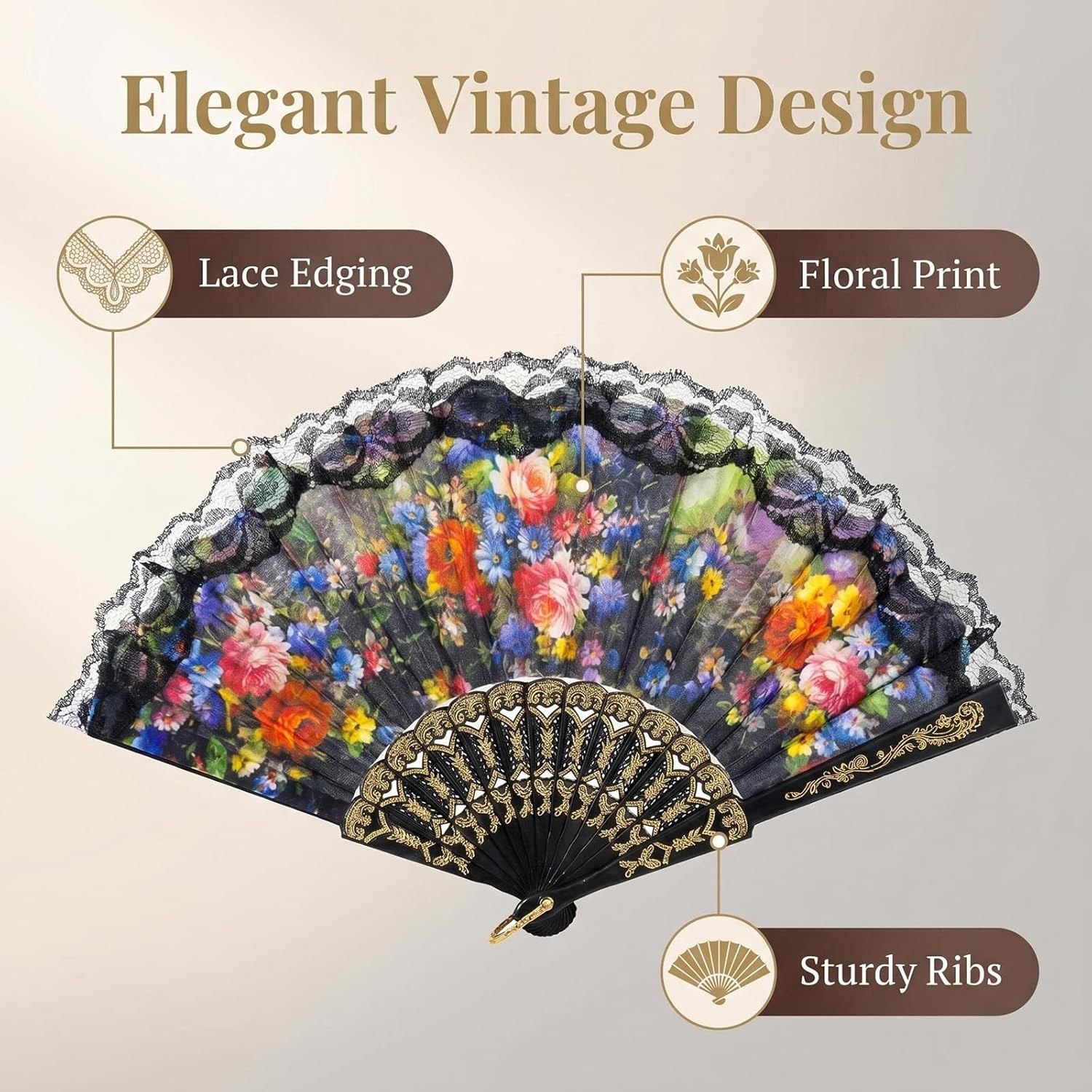 10 Pack Vintage Spanish Floral Folding Hand Fan Sequin Fabric Folding Handheld H