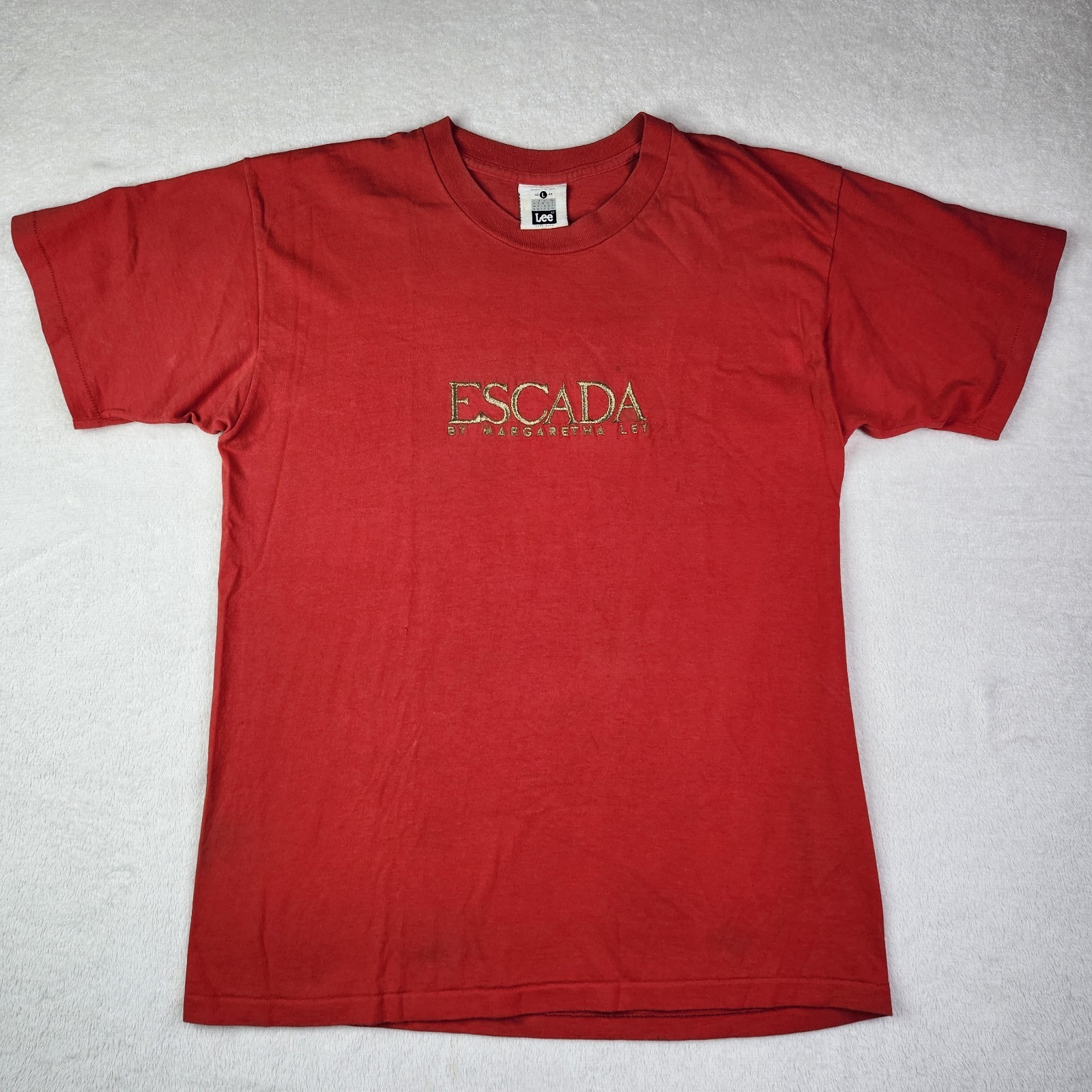 Vintage Lee Escada By Margaretha Ley Heavyweight T Shirt Mens L Red USA Made