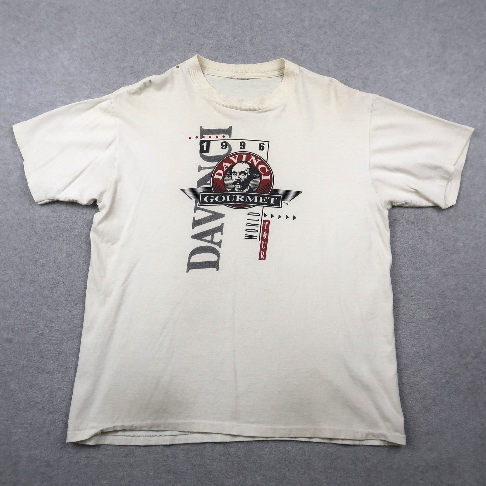 Vintage 90s 1996 DaVinci Gourmet World Tour T-Shirt Mens L Syrup Graphic
