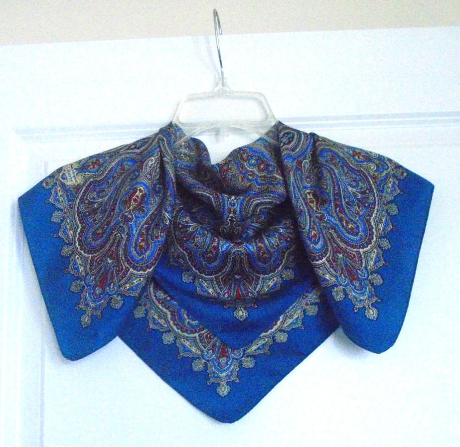 Vtg LIBERTY 23×23 Blue & Multi Color Paisley Pure Silk Scarf Made in England!