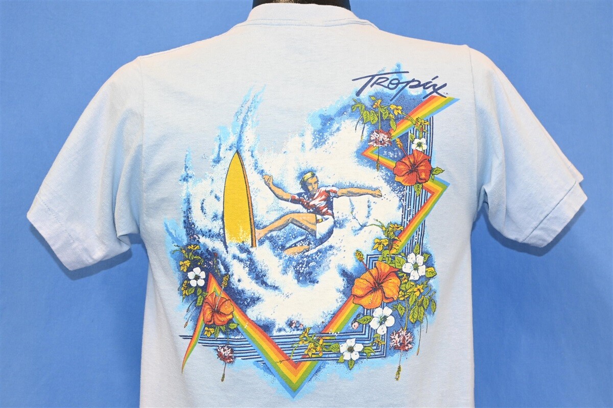 vintage 80s TROPIX SURF RAINBOW HIBISCUS FLOWER SURFING WAVE 2 SIDED t-shirt M