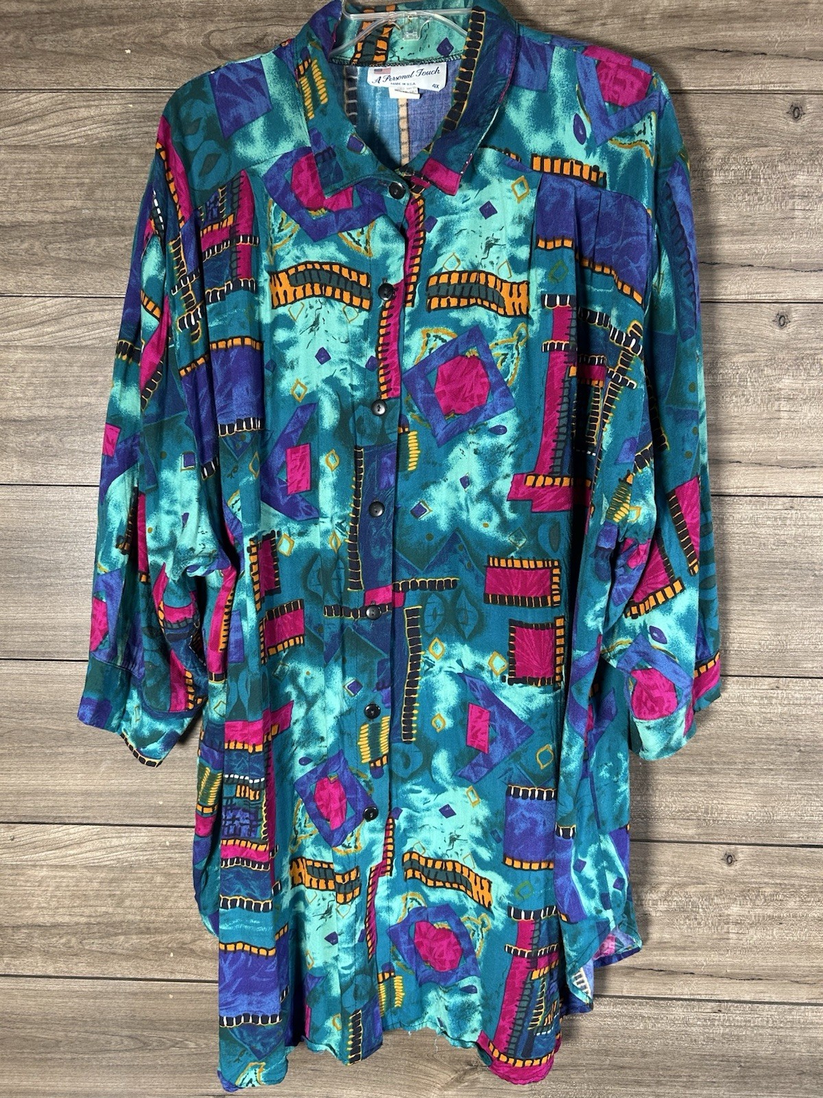 VTG 80-90’s Aztec-Inspired Geometric Print Women’s Shirt 4X By Personal Touch