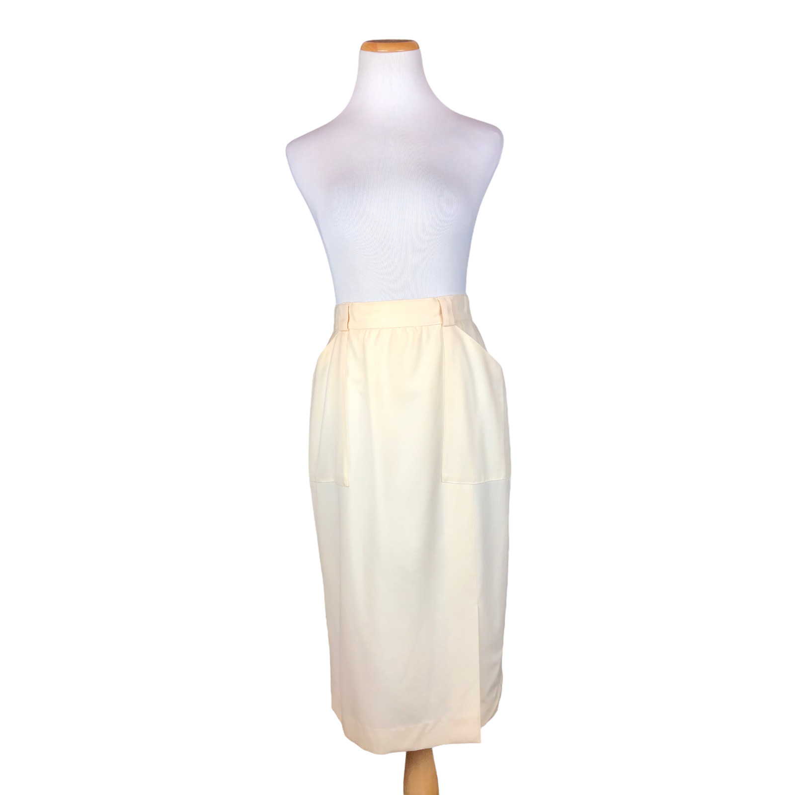 Vintage 1980s Escada 38/US 8 Midi Skirt Cream Twill Pockets Beltloops