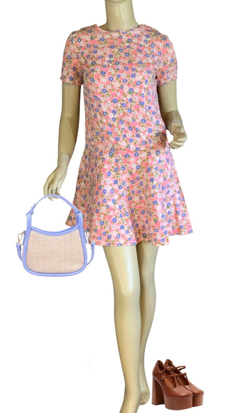 WOMEN’S VINTAGE CIRCA 1960’S HANDMADE PINK FLORAL MOD MINI DRESS SZ APPX S