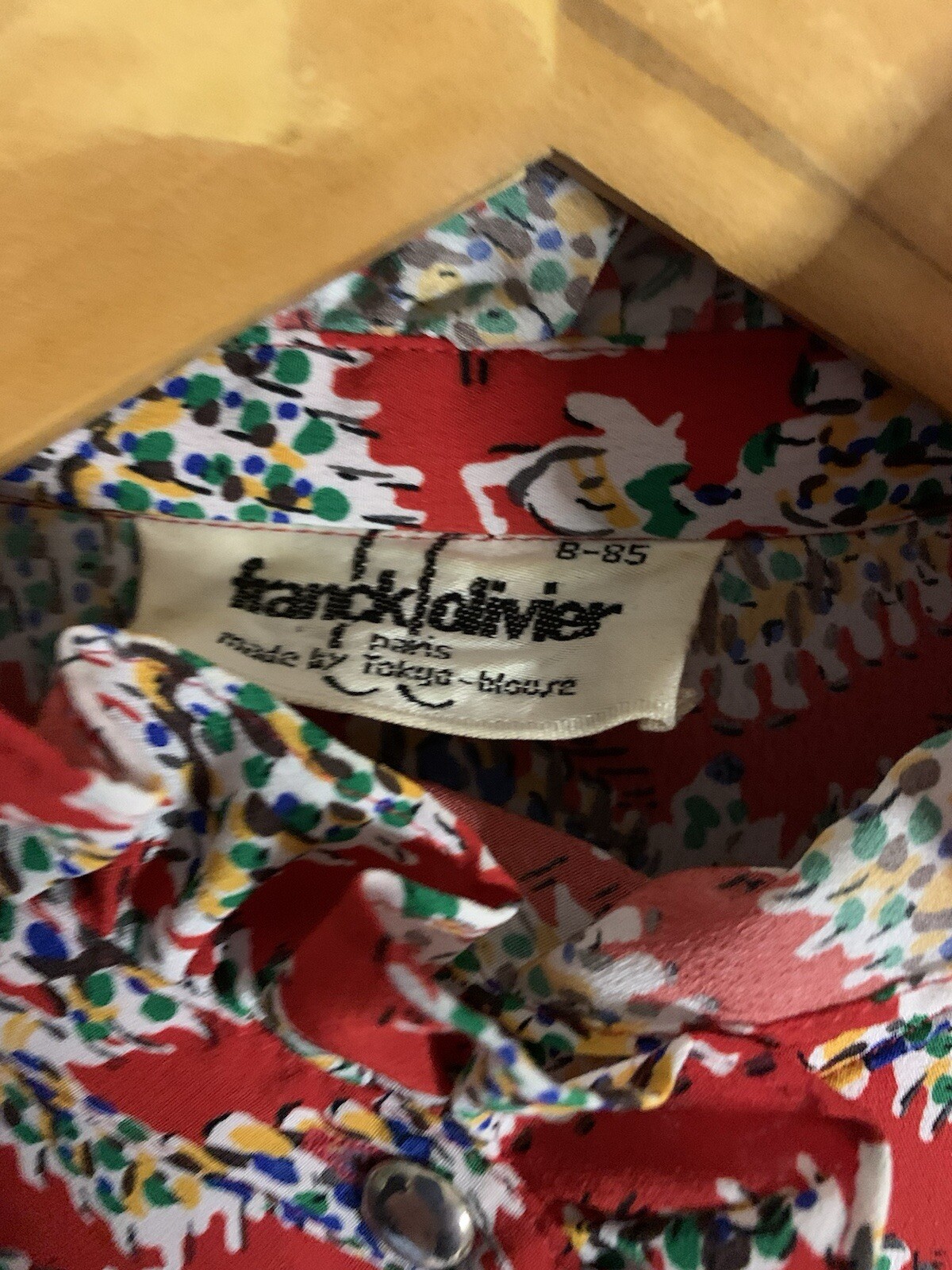 Vintage 70s Frank Olivier Womens Mod Printed Blouse Button Front Small 1970s