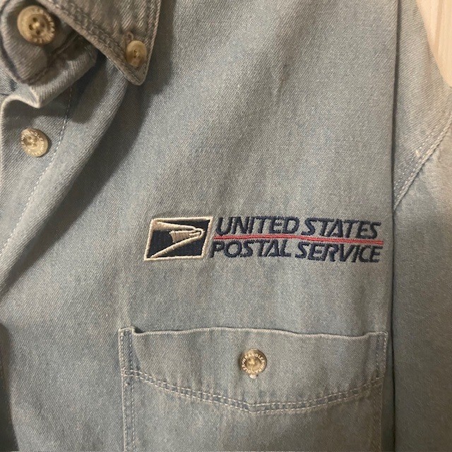 Vtg Women’s Denim Button Down Shirt with USPS Postal Logo XL