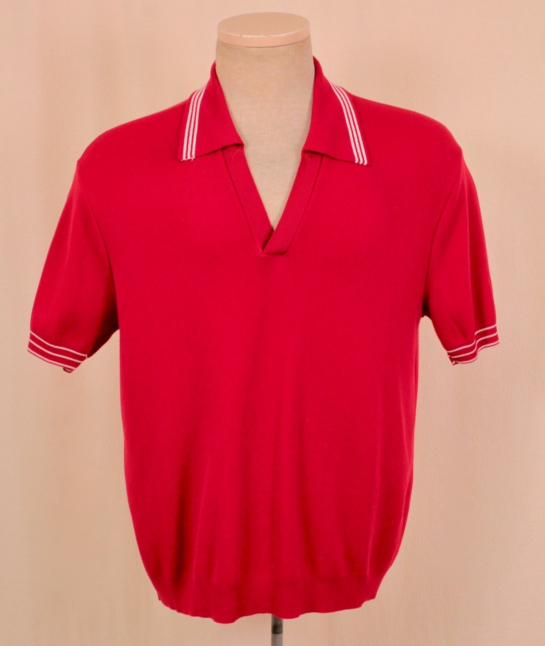 Men’s VTG 60s Red Ban-Lon Short Sleeve Shirt Sz L 1960s Nylon Hillsdale