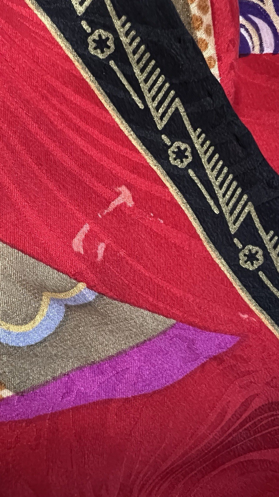Vintage Charles Jourdan Silk Jacquard Scarf Red Abstract Paisley Twill Shawl EUC