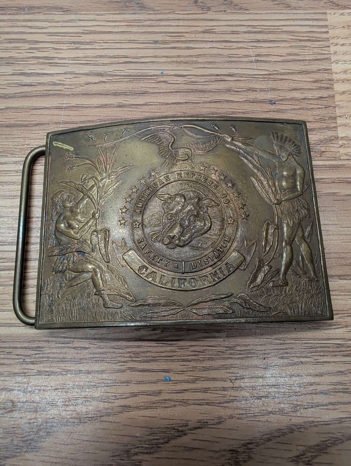 Large Vintage 1970’s Brass Buckle American Express Safety Dispatch Nevada, Nice