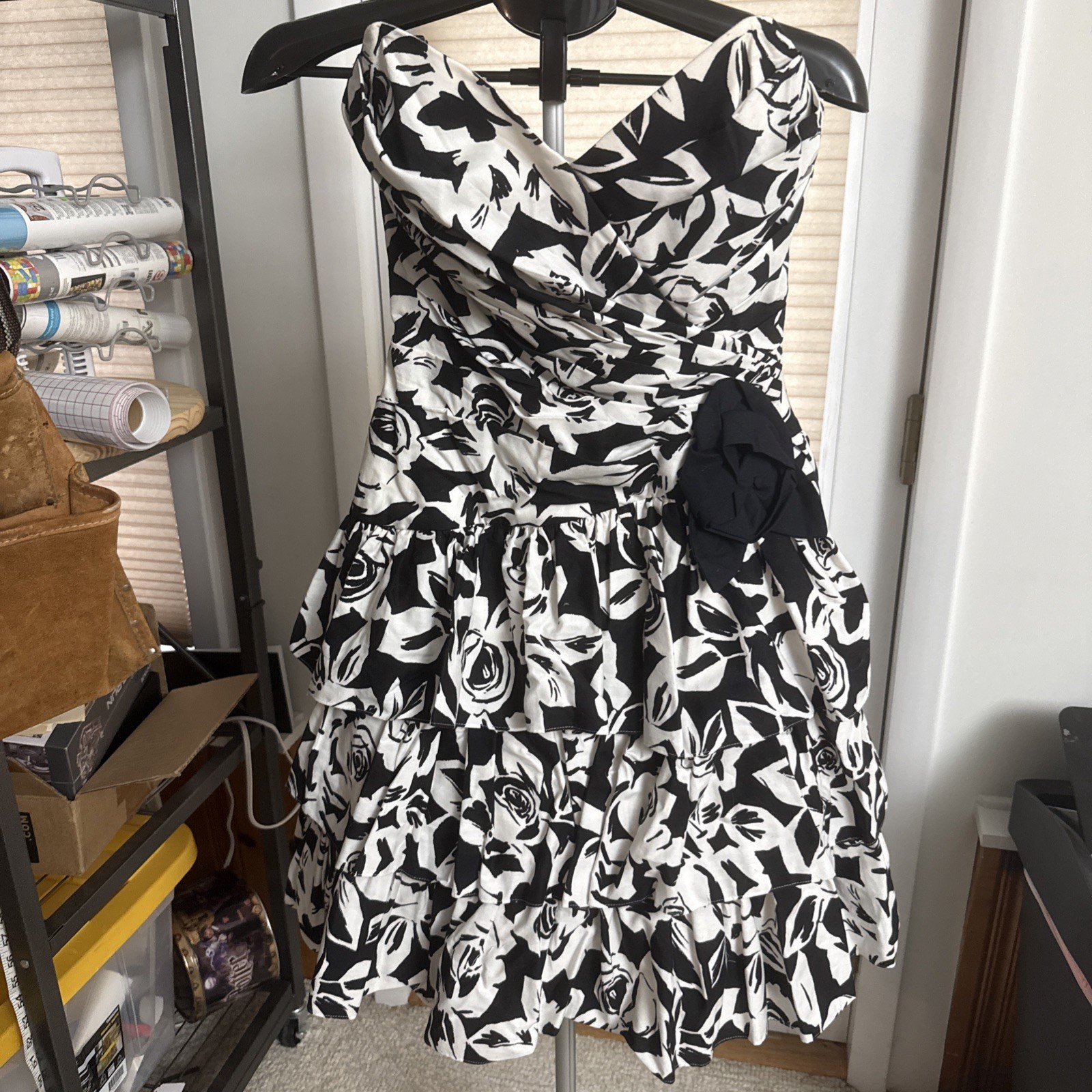 VTG 80s 90s Sweetheart Neckline Tiered Ruffles Ruched Floral Dress 10 Tadashi