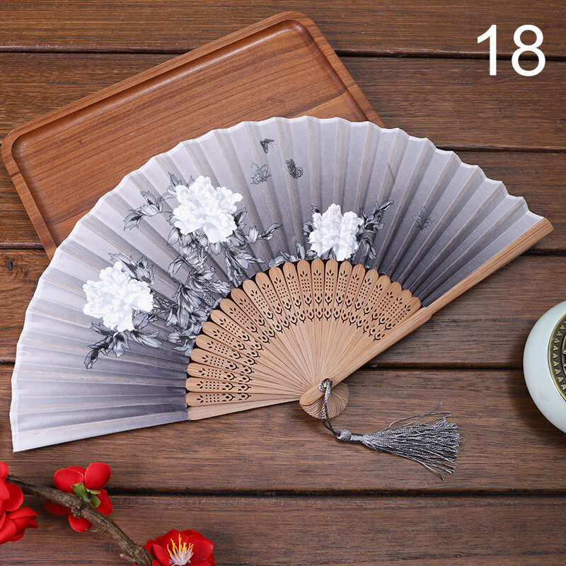 Folding Fan Chinese Style Silk Bamboo Hand Held Fans Dance Party Wedding Favors