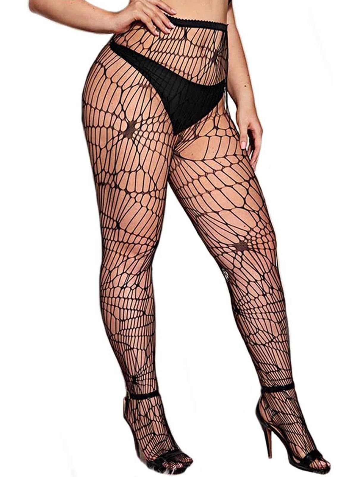 Lorealri Plus Size Fishnets Tights Black Lace Mesh One Plus,