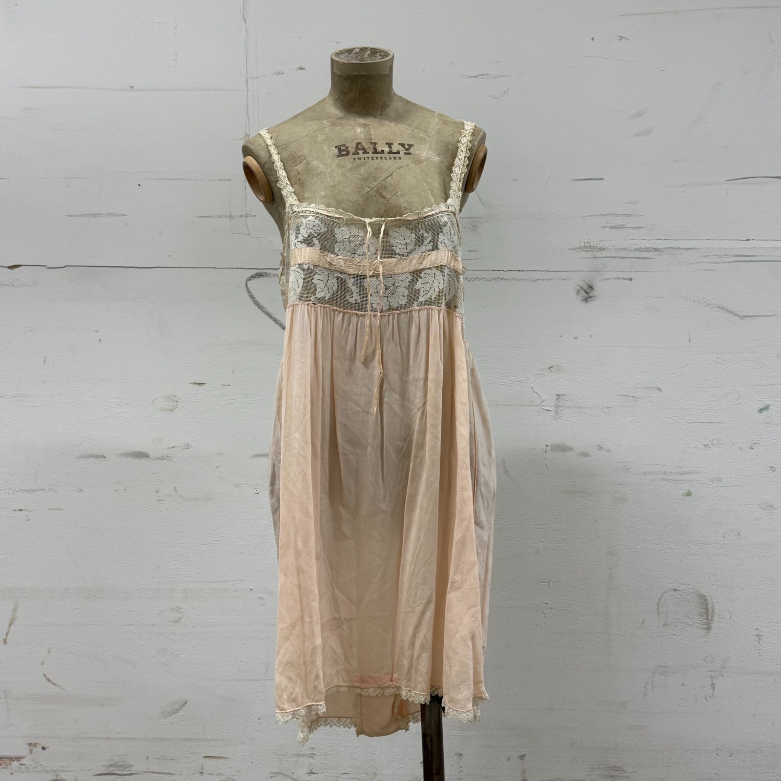 Antique 20s Pink Silk & Filet Lace Step-In Tap Pants Lingerie Teddy Slip Vintage