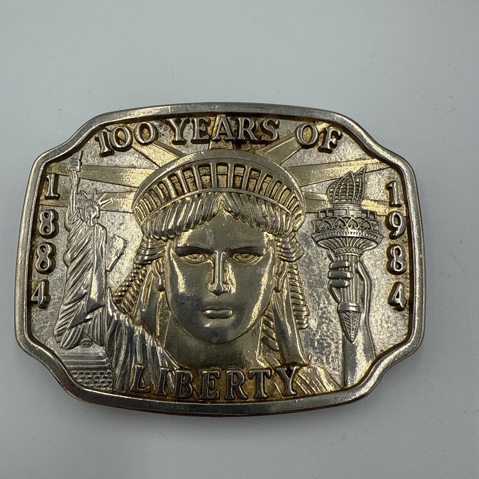 Vintage Statue of Liberty Belt Buckle 100 year Anniversary 1884-1984 Pewter