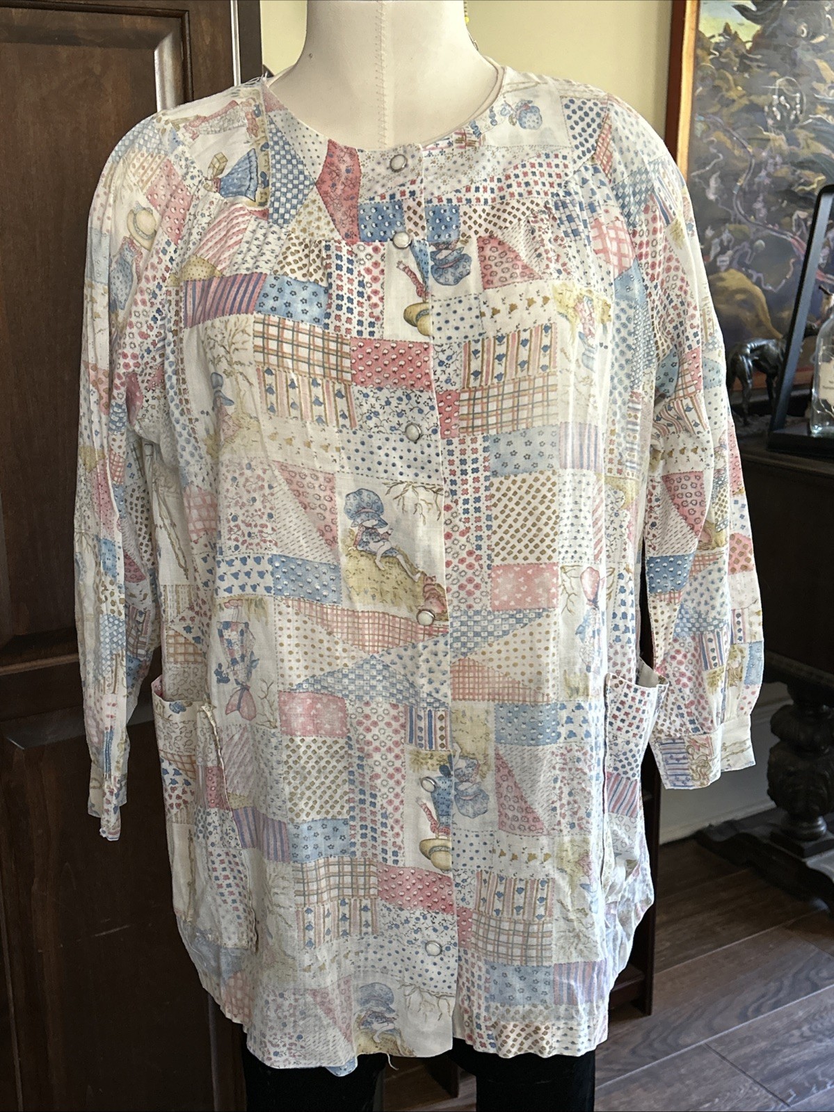 Vintage 1970’s Holly Hobby Snap Front Tunic Top House Coat Sz M
