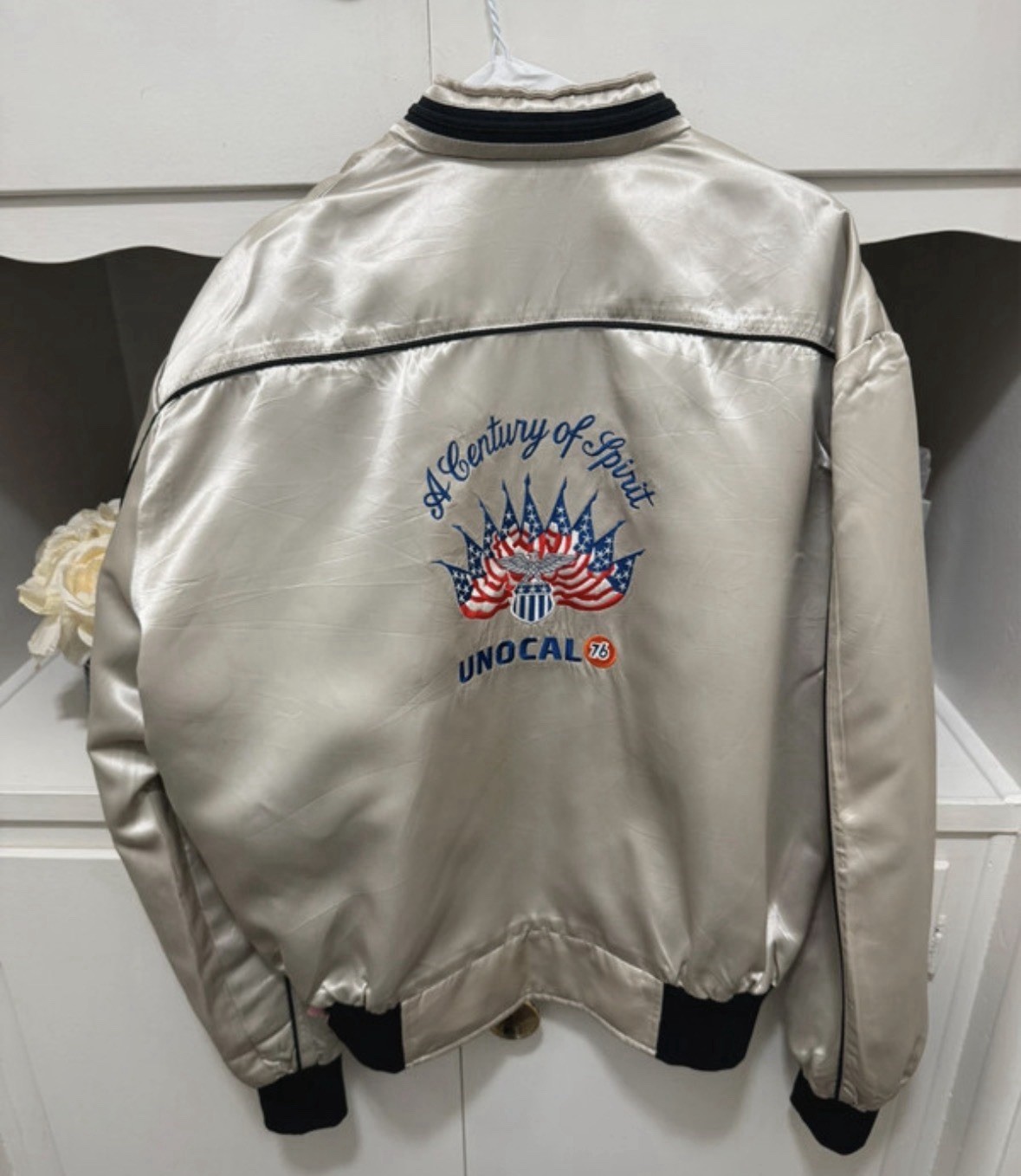 Vintage Unocal 76 Satin Racing Bomber Jacket Embroidery Masters USA Men’s XL