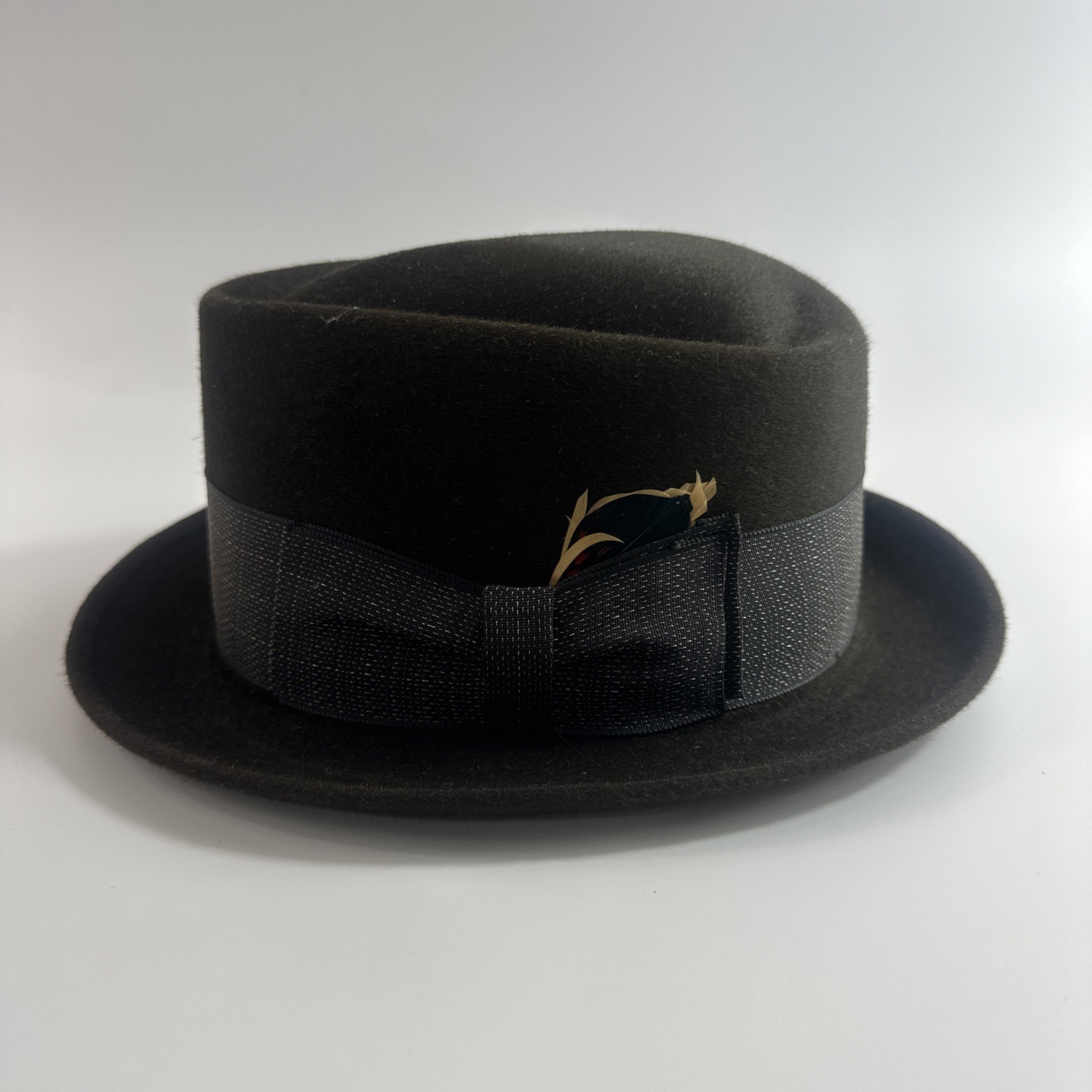 VTG Adam brown Premium Quality Brimmed Hat with Feather 6 7/8