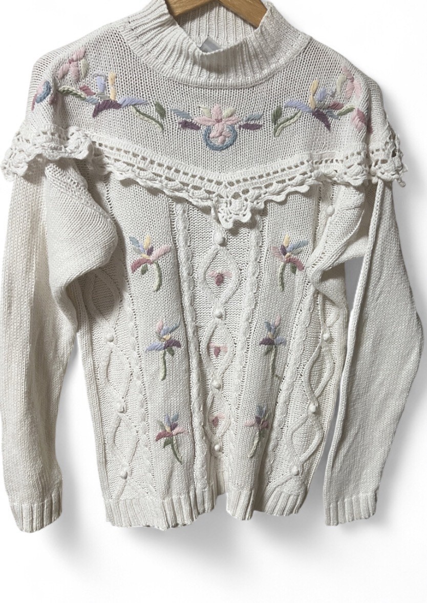 Vintage Max And Diane Embroidered Sweater Cottage Core Granny Fashion Med