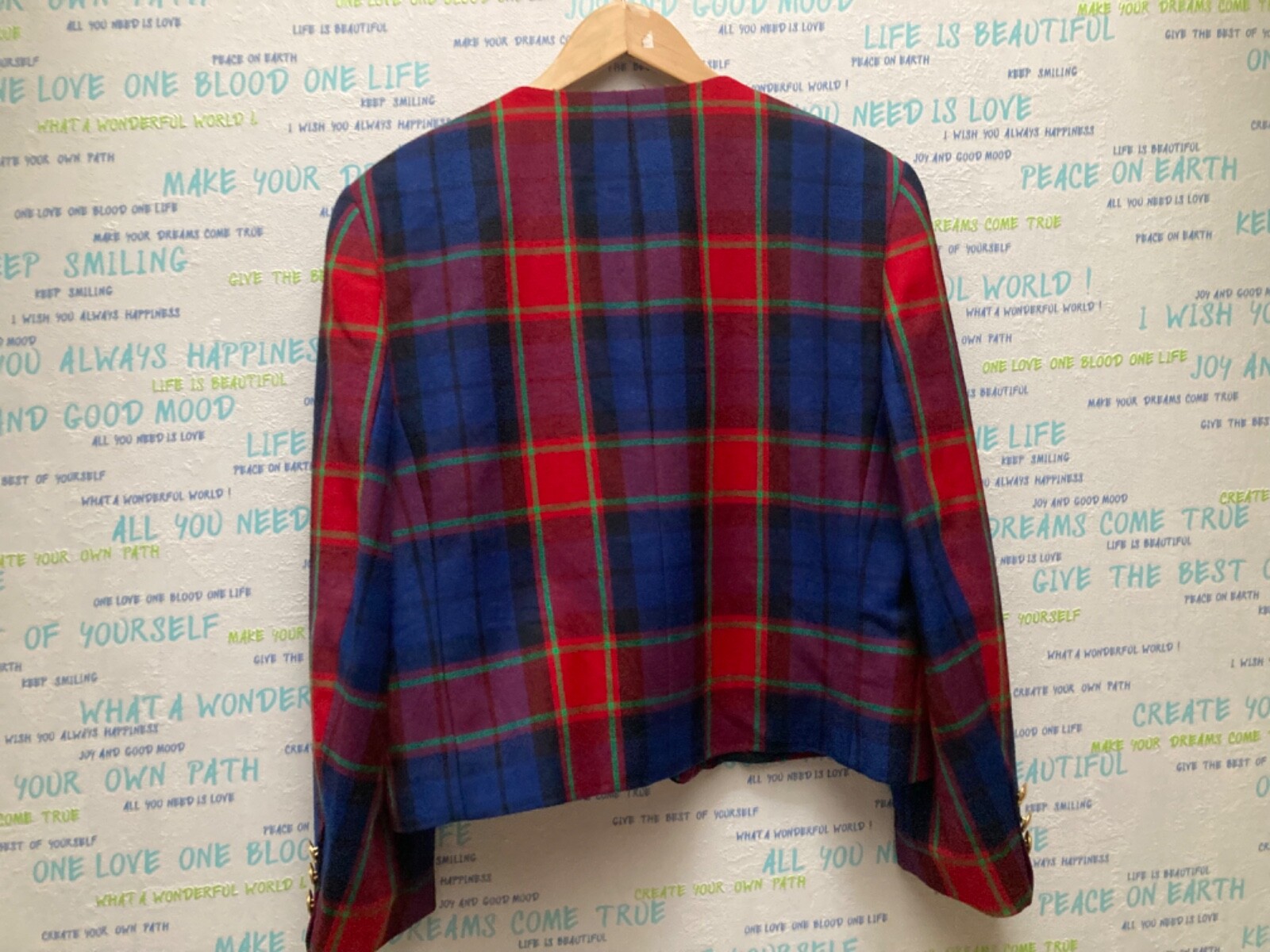 Vintage 1980s Gerry Weber Pure New Wool Plaid Jacket with Velvet Parts size M-L