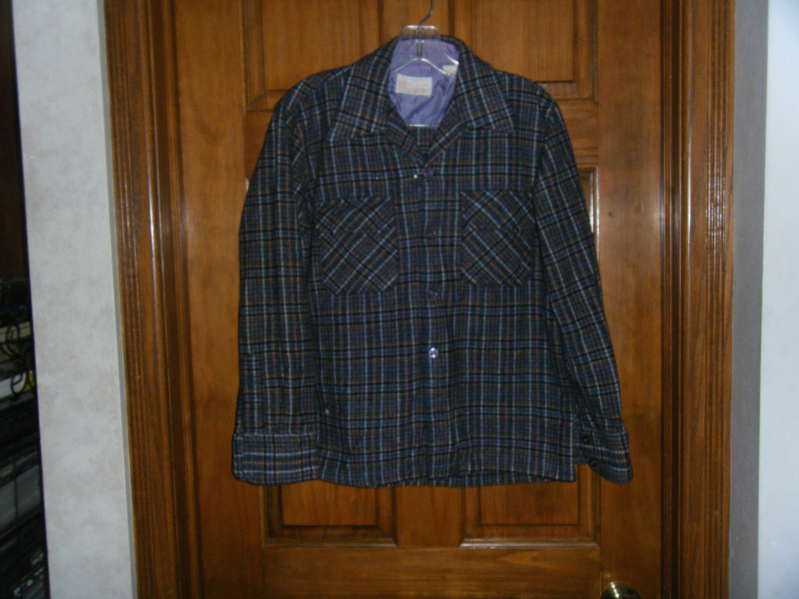 Vintage Sears Kings Road Shop Gray & Brown Plaid Wool Shirt – Size M (15-15 1/2)