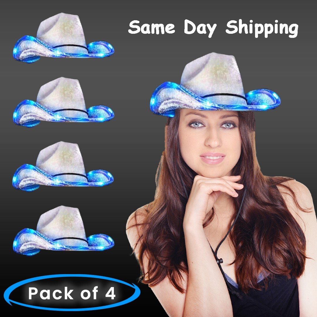 Light Up Purple Metallic Iridescent Space Cowboy Hats – Pack of 4 By Party