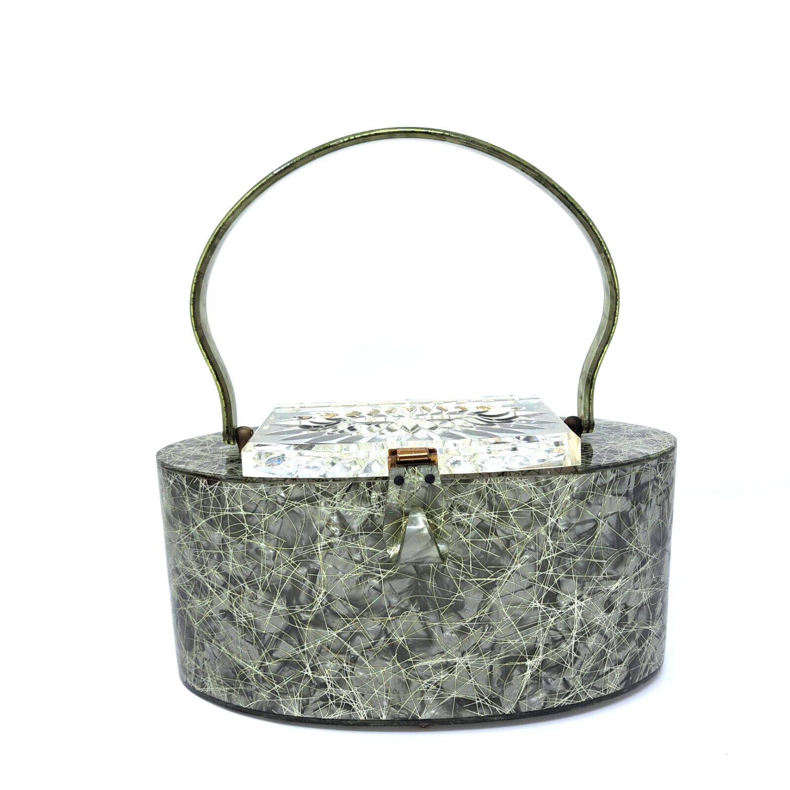 Vintage Patricia Of Miami Olive Gray Marbleized Gold Confetti Lucite Purse