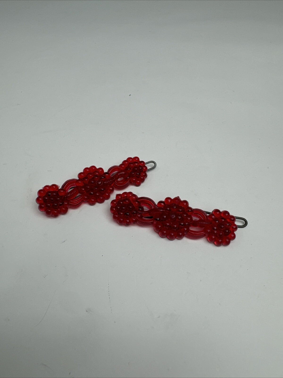 Pair Of Vintage Red Grape Hair Clips Plastic And Metal