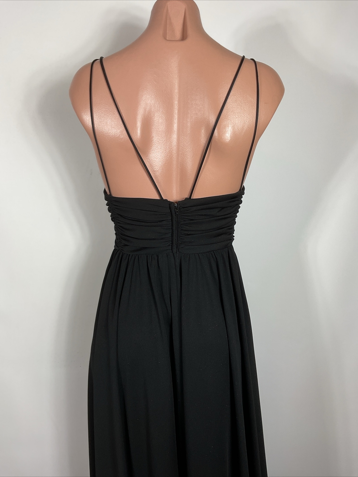 70s 60s Vintage Lilli Diamond Black Nude Lace Empire Waist Maxi Long Dress Gown